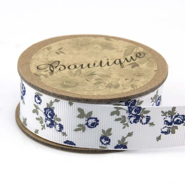 Bowtique Grosgrain Ribbon, Navy Rose White- 15mm x 5m