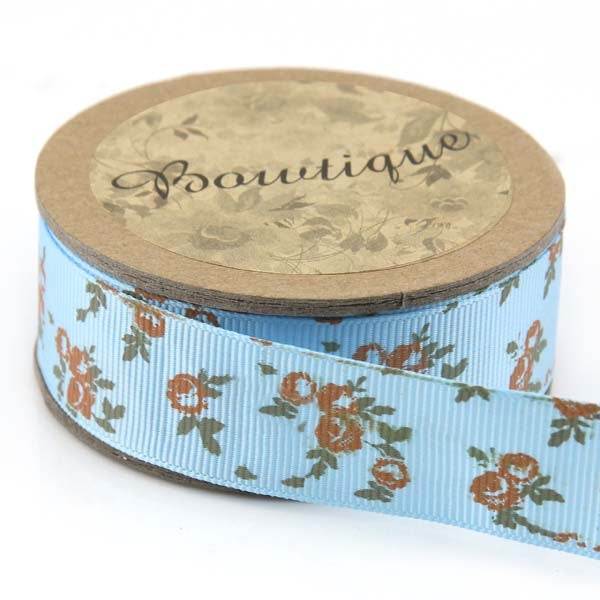 Bowtique Grosgrain Ribbon, Pink Rose Blue- 22mm x 5m