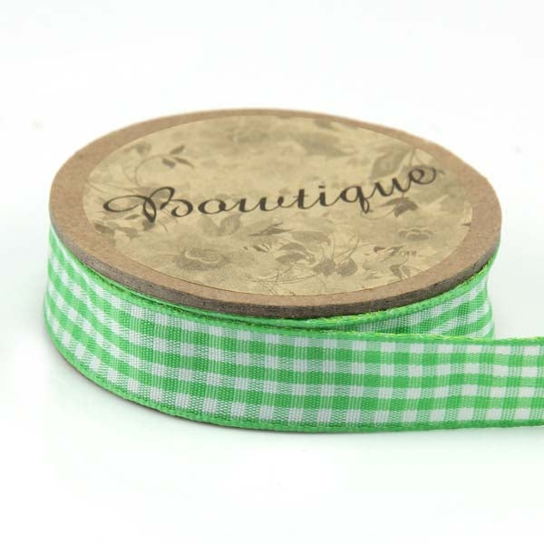 Bowtique Gingham Ribbon, Green- 15mm x 5m