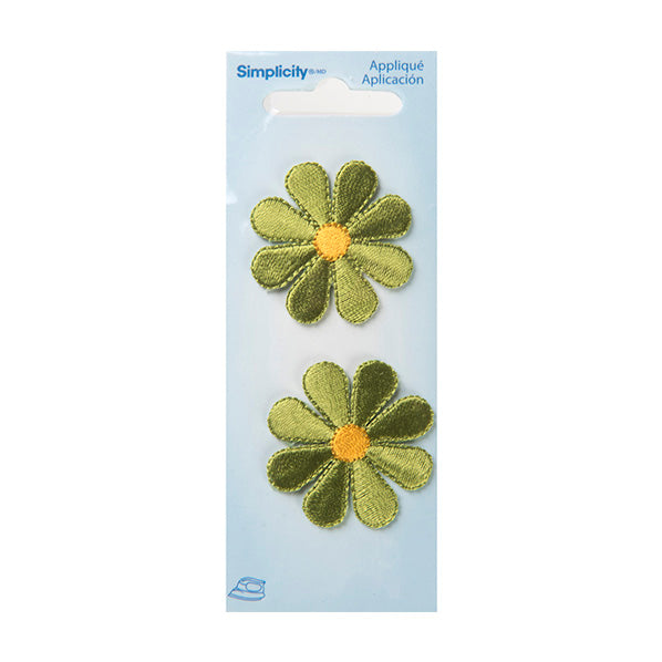 Simplicity Iron On Appliques, Retro Flower Green- 2pc