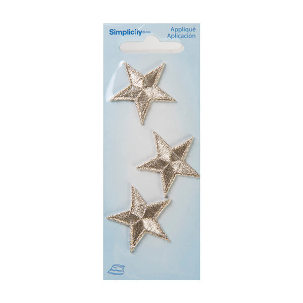 Simplicity Iron On Appliques, Metallic Star Silver- 3pc