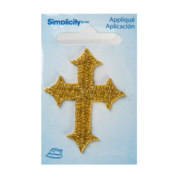 Simplicity Iron On Applique, Cross Gold