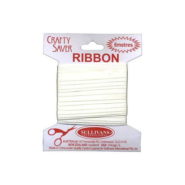 Sullivans Ribbon Satin Single Sided on Card, Bridal White- 6 mm