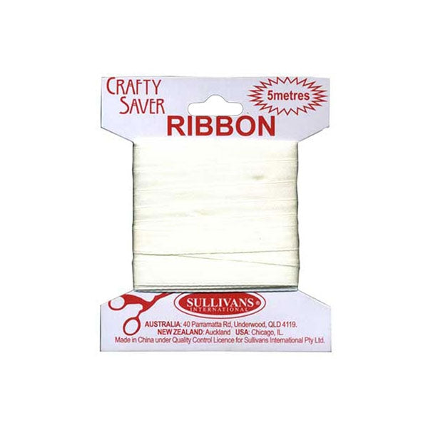 Sullivans Ribbon Satin Single Sided on Card, Bridal White- 10 mm