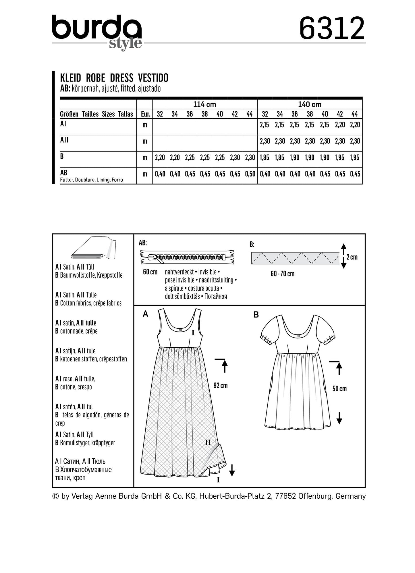 Burda Pattern 6312 Misses' ballet neckline dress