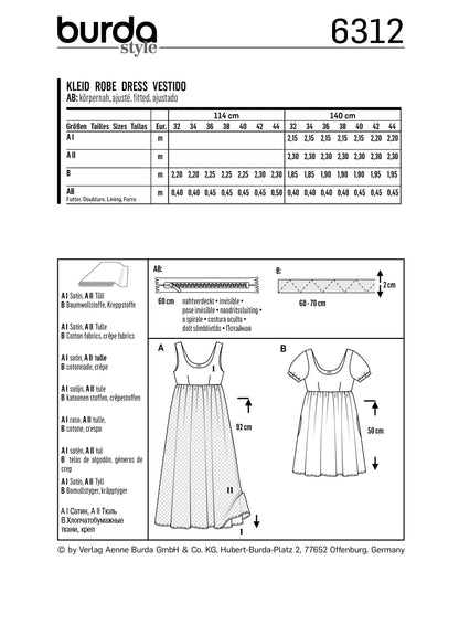 Burda Pattern 6312 Misses' ballet neckline dress