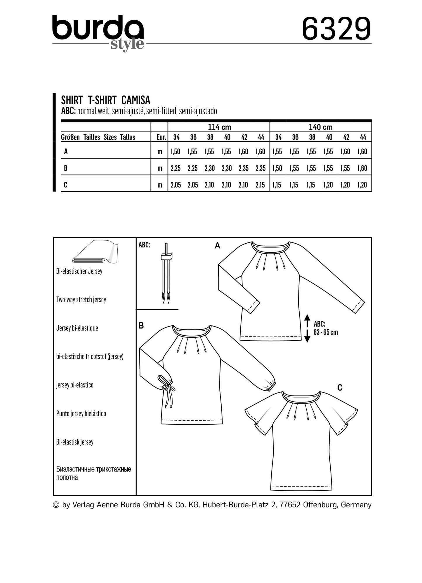 Burda Pattern 6329 Misses' raglan top