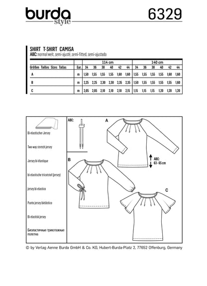 Burda Pattern 6329 Misses' raglan top