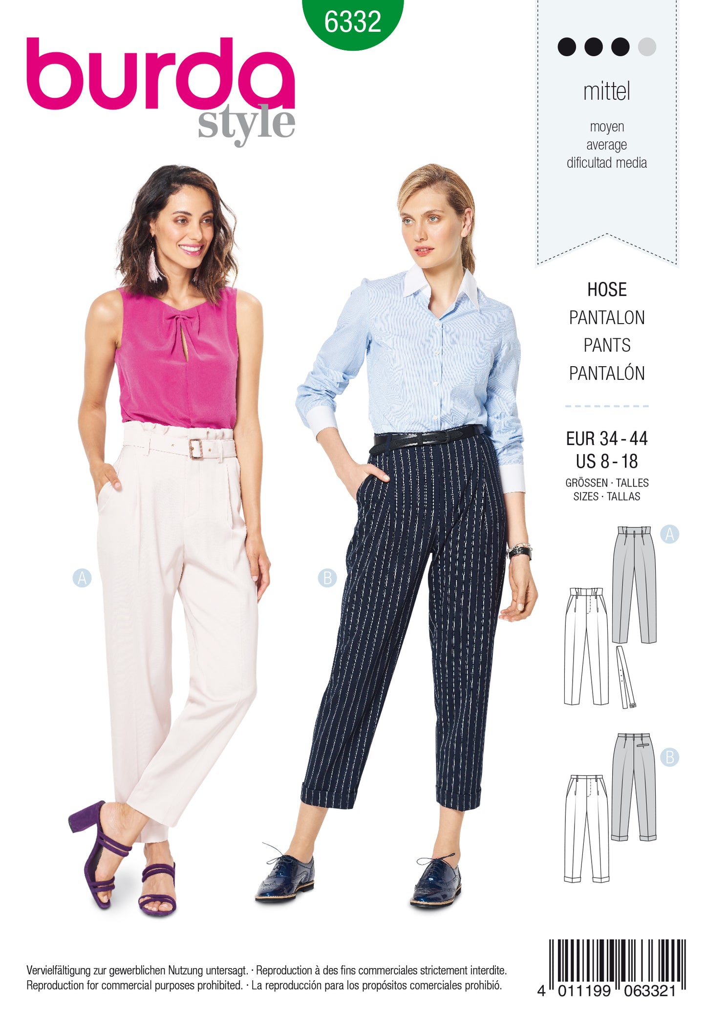 Burda Pattern 6332 Misses' highwaisted pants