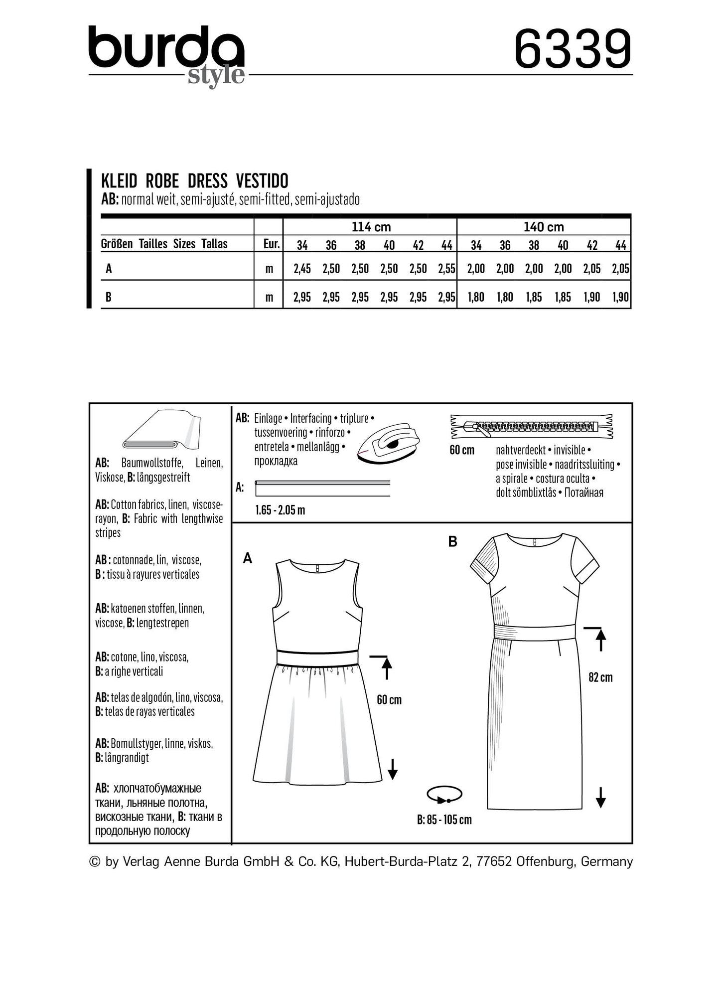 Burda Pattern 6339 Misses' dress with waistband