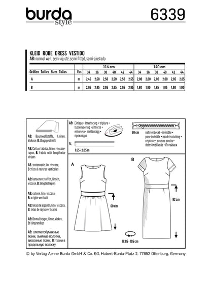 Burda Pattern 6339 Misses' dress with waistband