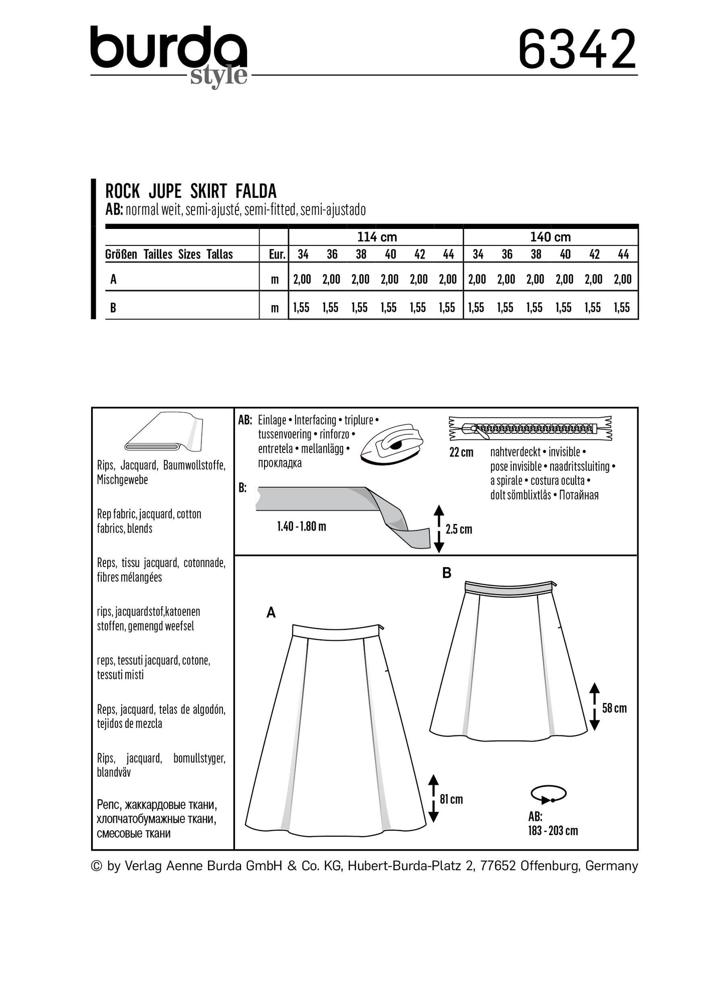 Burda Pattern 6342 Misses' side pleat skirt