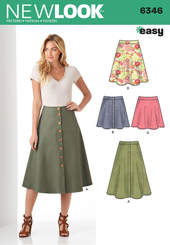 Newlook Pattern 6287 Misses' Pull on Skirt in Four Lengths