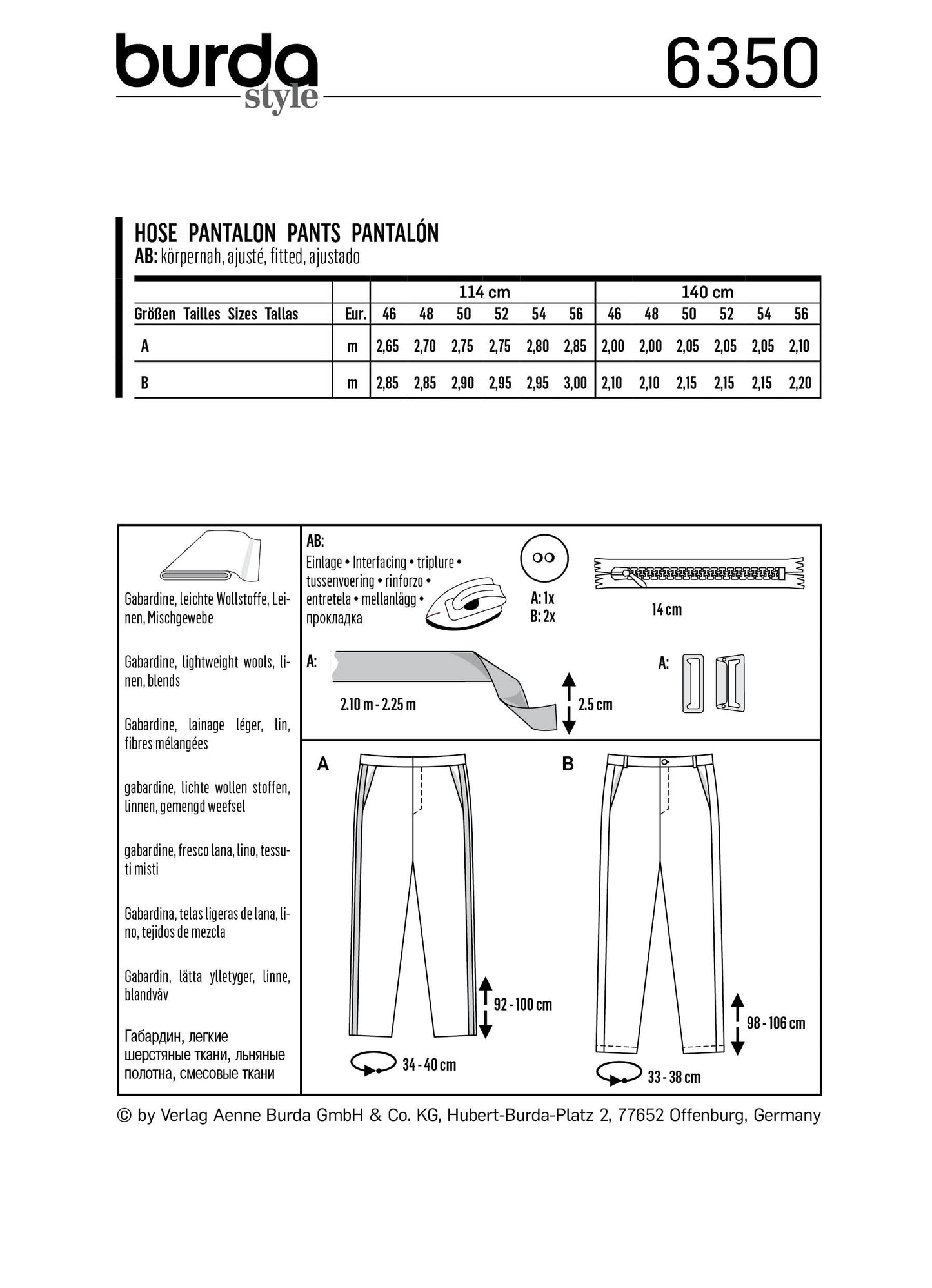 Burda Pattern 6350 Men's pants