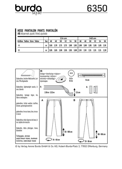 Burda Pattern 6350 Men's pants