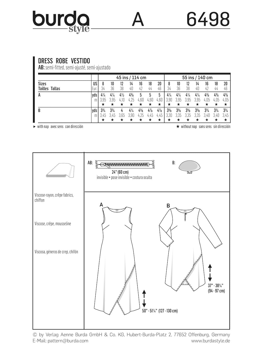 Burda Pattern 6498 (8-20)