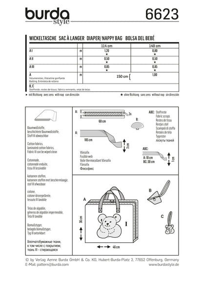 Burda Pattern 6623 Diaper and Nappy Bag (OS)