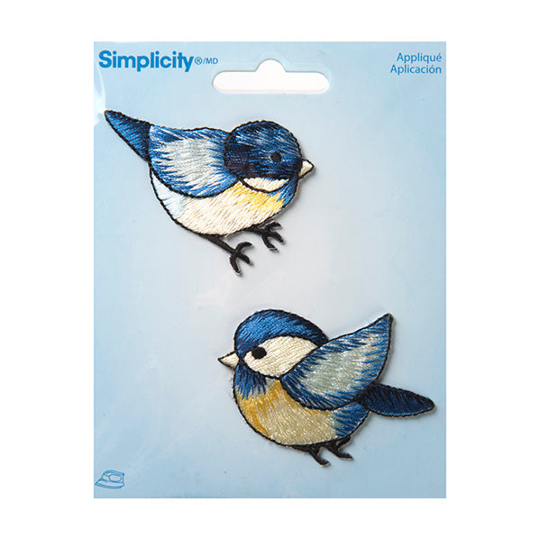 Simplicity Iron On Appliques, Blue Birds- 2pc