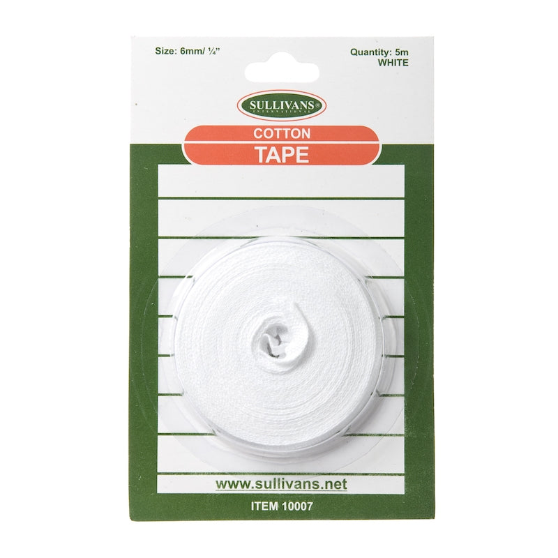 Sullivans Cotton Tape, White- 6mm x 5m