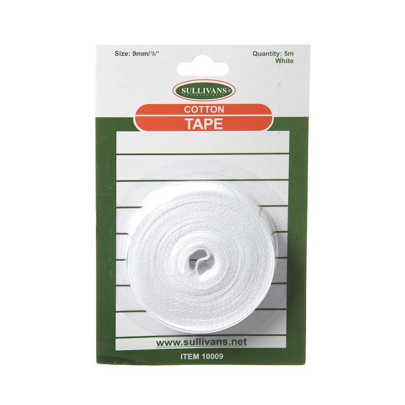 Sullivans Cotton Tape, White- 9mm x 5m