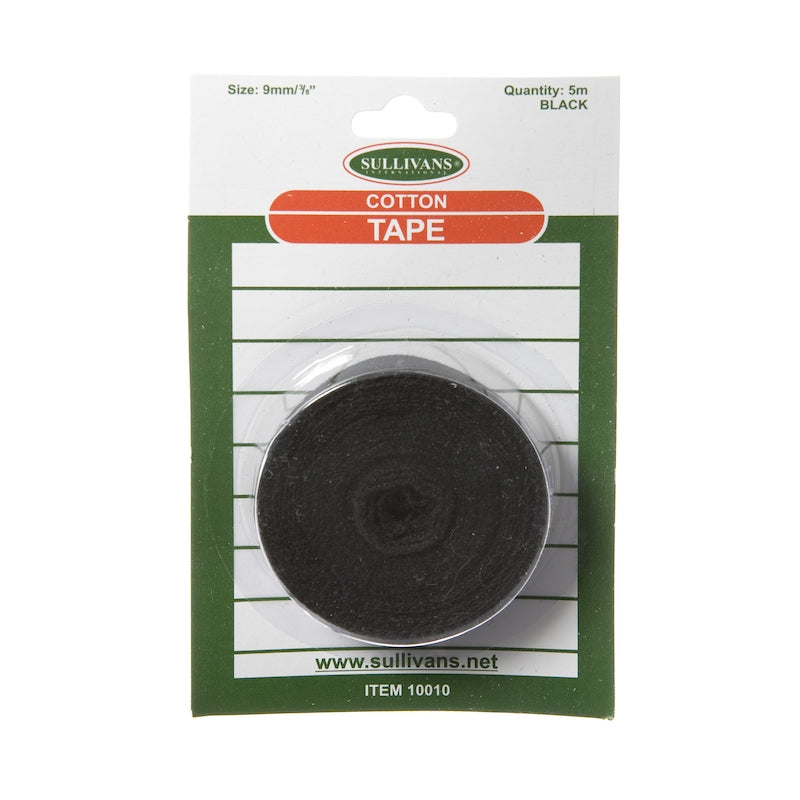 Sullivans Cotton Tape, Black- 9mm x 5m