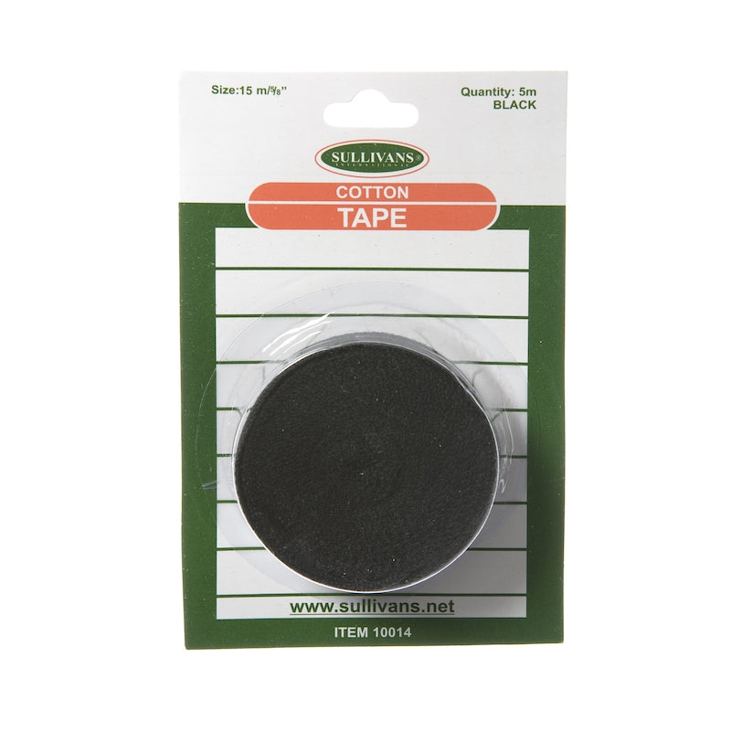 Sullivans Cotton Tape, Black- 15mm x 5m