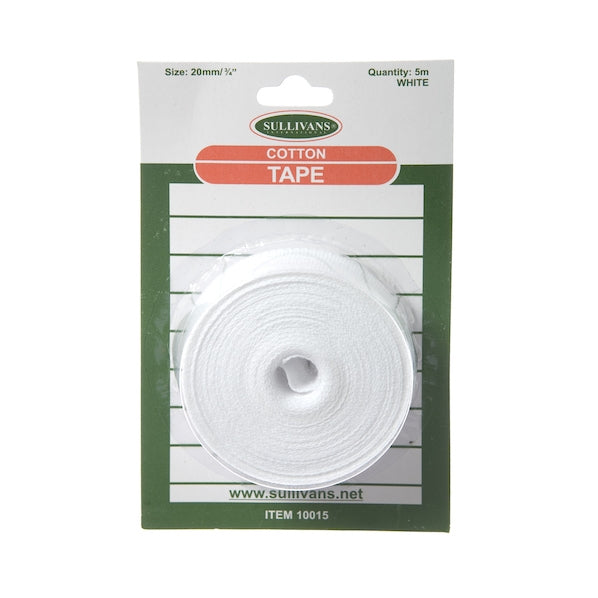 Cotton Tape, White- 20mm x 5m