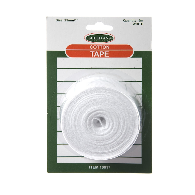 Sullivans Cotton Tape, White- 25mm x 5m