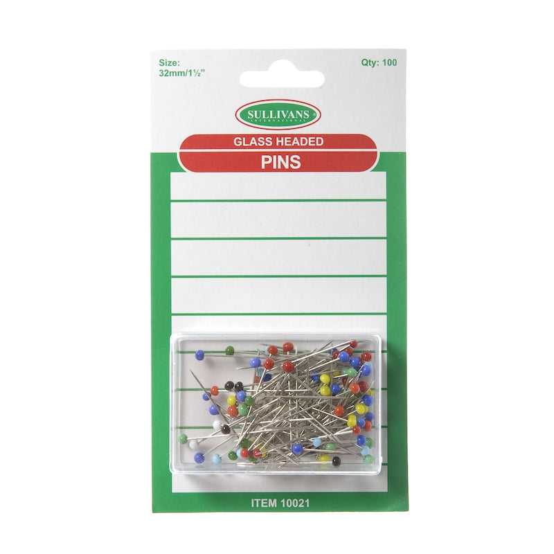 Sullivans Glass Headed Pins, Assorted- 100pk