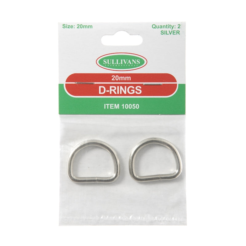 Sullivans D-Rings Size 20mm, Silver- 2pk