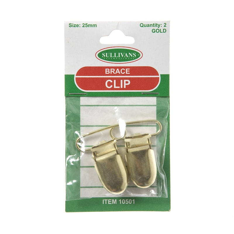 Sullivans Brace Clip Size 25mm, Gold- 2pk