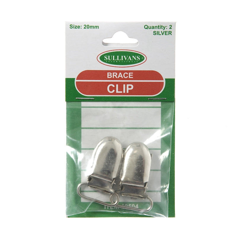 Sullivans Brace Clip Size 20mm, Silver- 2pk