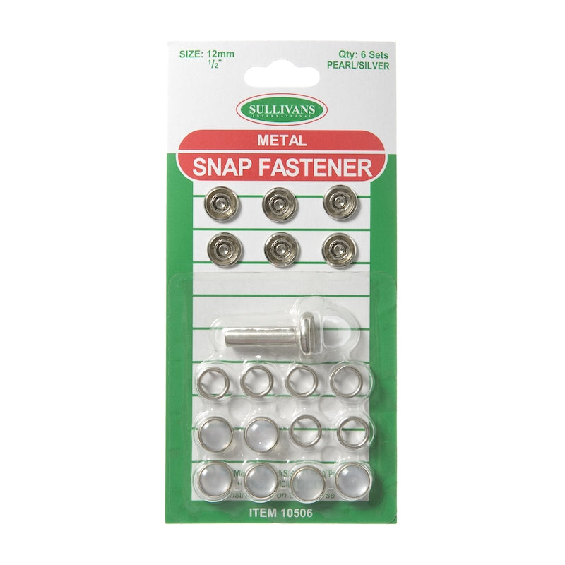 Metal Snap Fastener Size 12mm, Pearl/Silver- 6 Sets