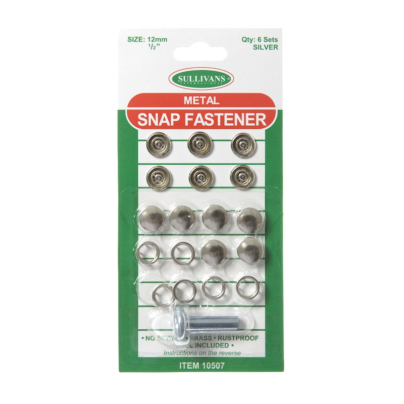 Metal Snap Fastener Size 12mm, Silver- 6 Sets