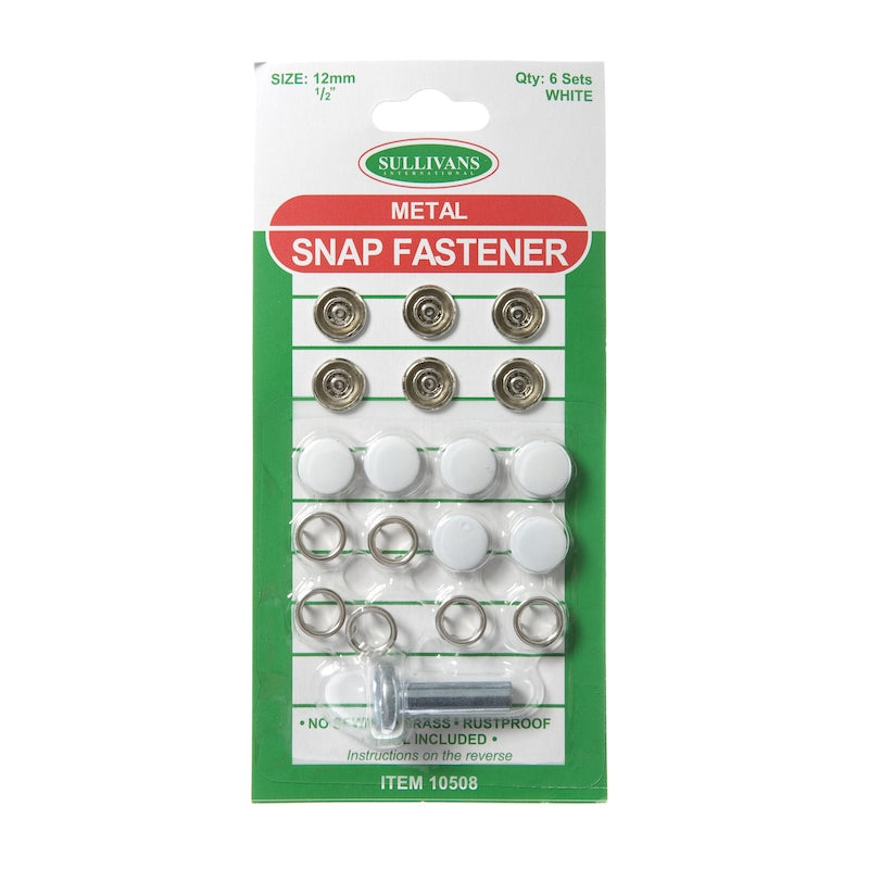 Metal Snap Fastener Size 12mm, White- 6 Sets