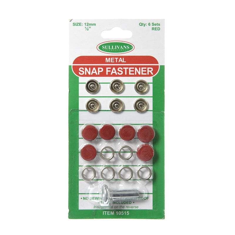 Metal Snap Fastener Size 12mm, Red- 6 Sets