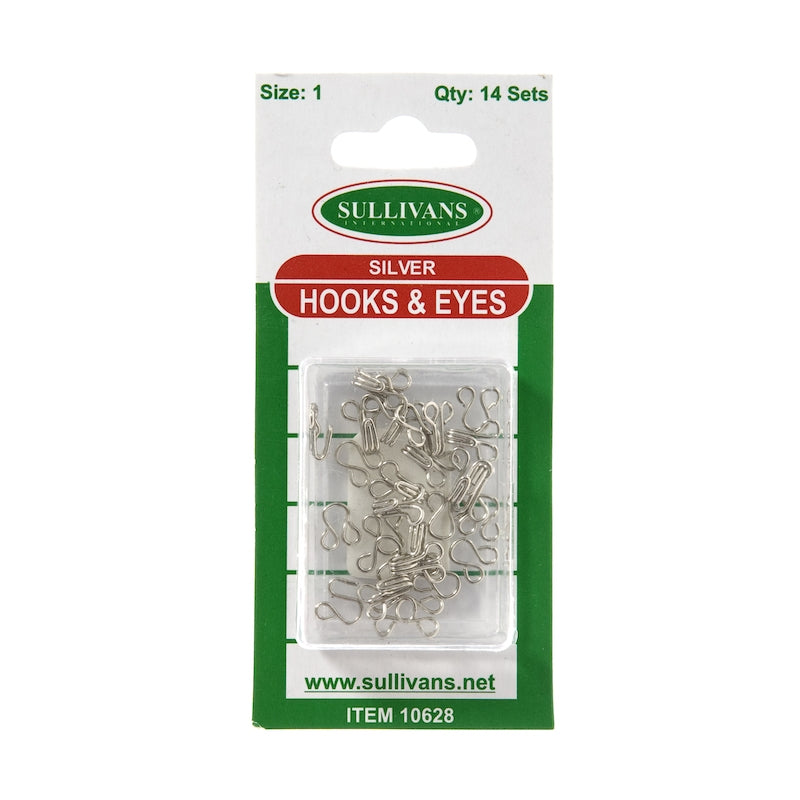 Sullivans Hooks & Eyes, Silver- 14 Sets