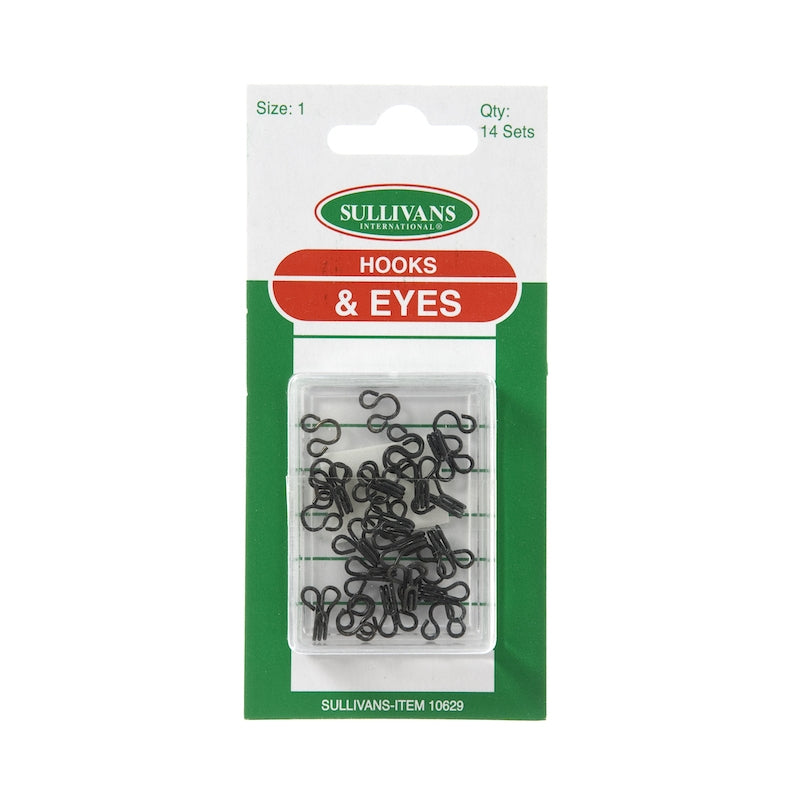 Sullivans Hooks & Eyes, Black- 14 Sets