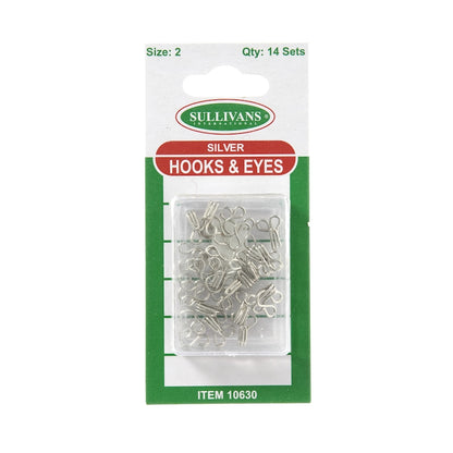 Sullivans Hooks & Eyes, Silver- 14 Sets