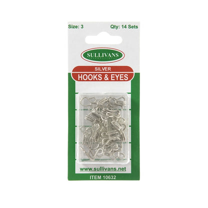 Sullivans Hooks & Eyes, Silver- 14 Sets