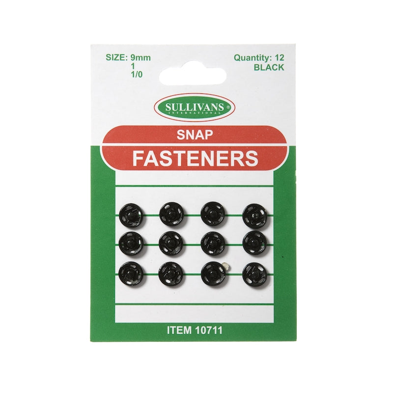 Sullivans Snap Fasteners Size 1, Black- 12pk