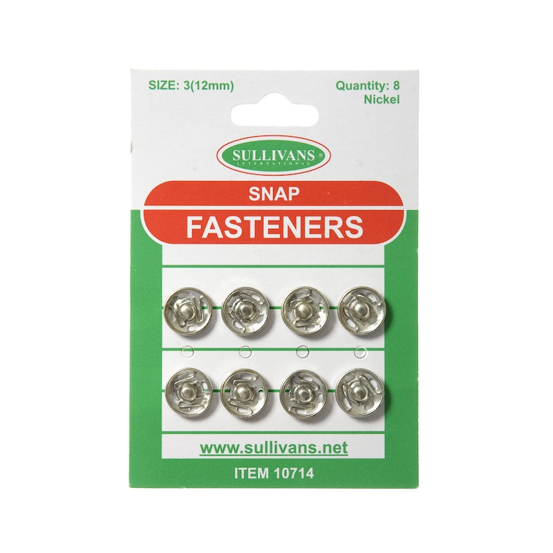 Sullivans Snap Fasteners Size 3, Silver- 8pk