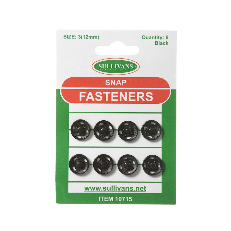 Sullivans Snap Fasteners Size 3, Black- 8pk