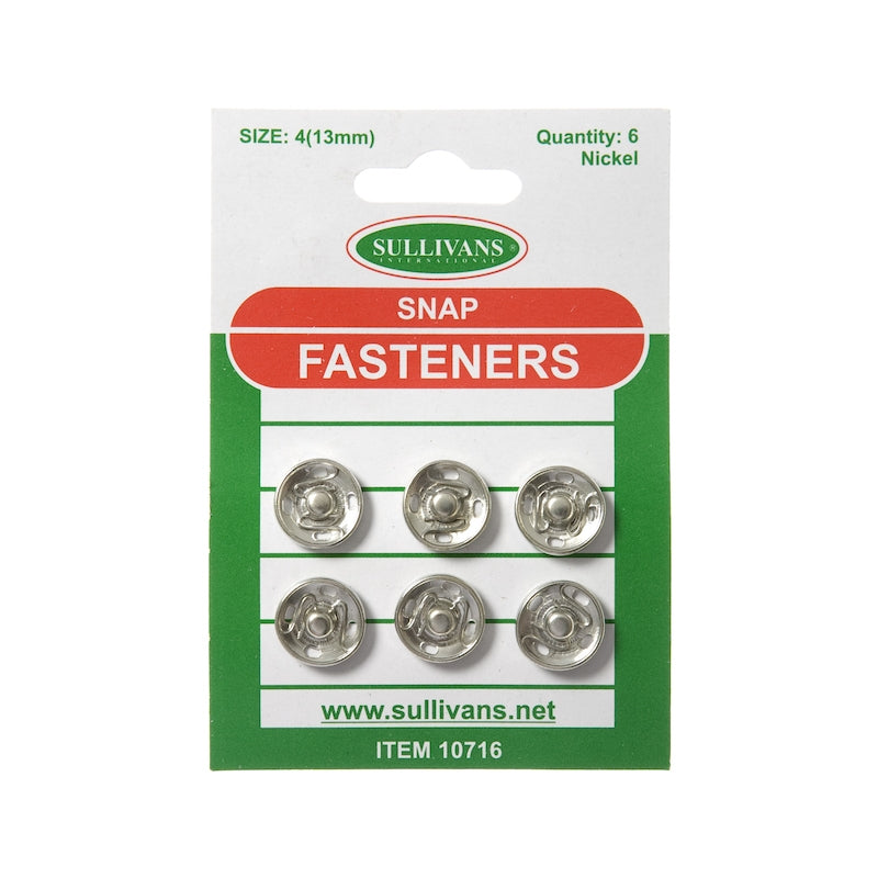 Sullivans Snap Fasteners Size 4, Silver- 6pk