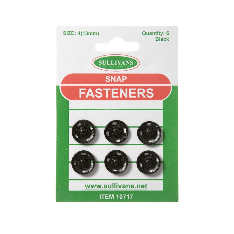 Sullivans Snap Fasteners Size 4, Black- 6pk