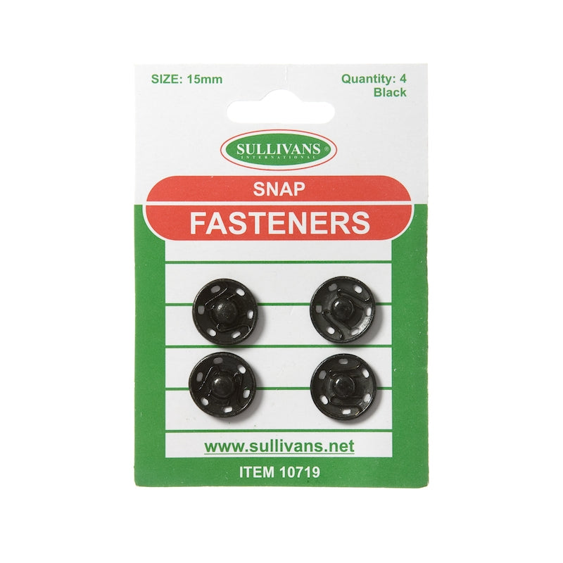 Sullivans Snap Fasteners Size 7, Black- 4pk