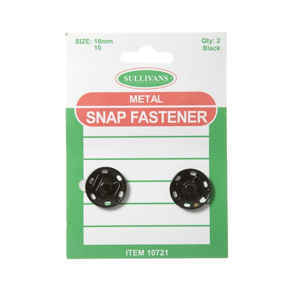 Sullivans Snap Fasteners, Black- Size 10