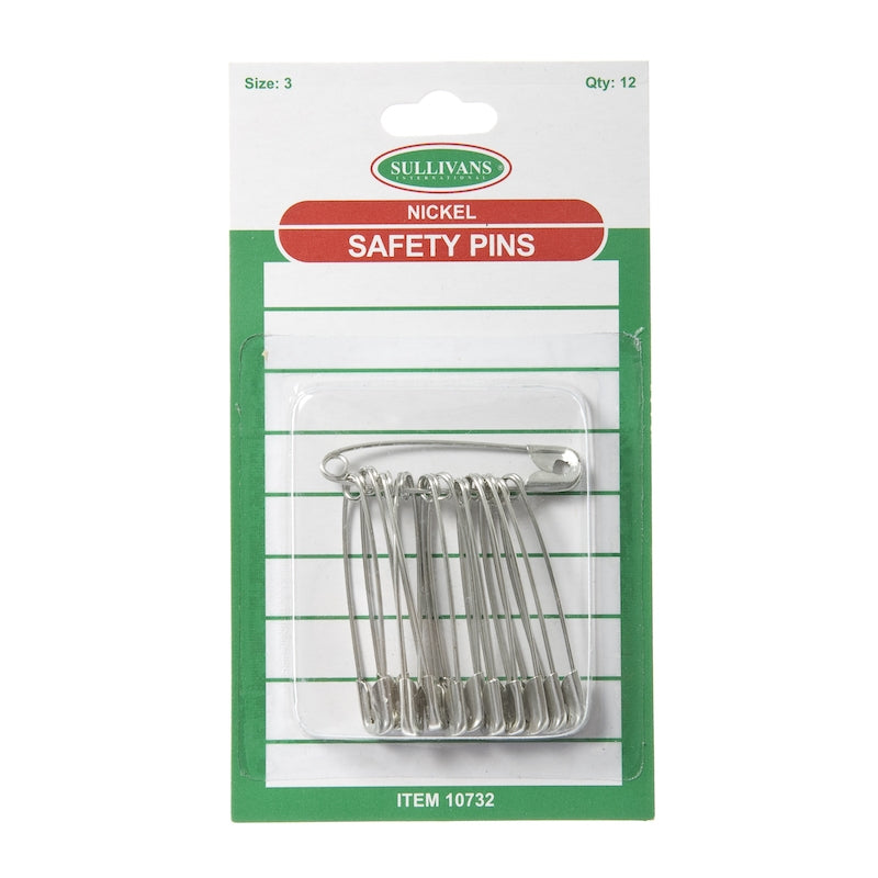 Sullivans Safety Pins Size 3, Silver- 12pk