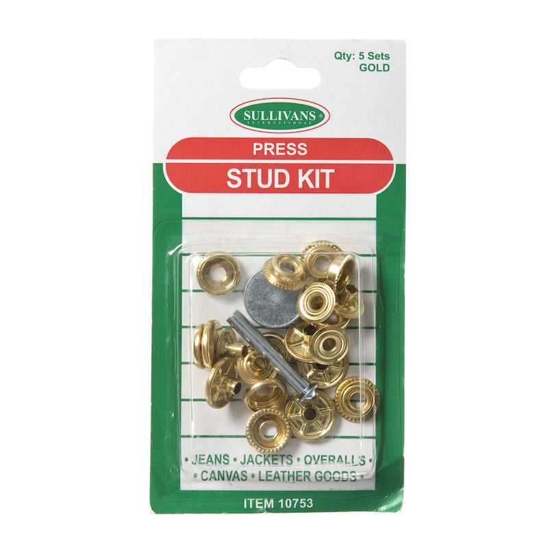 Sullivans Press Stud Kit, Gold- 5 Sets