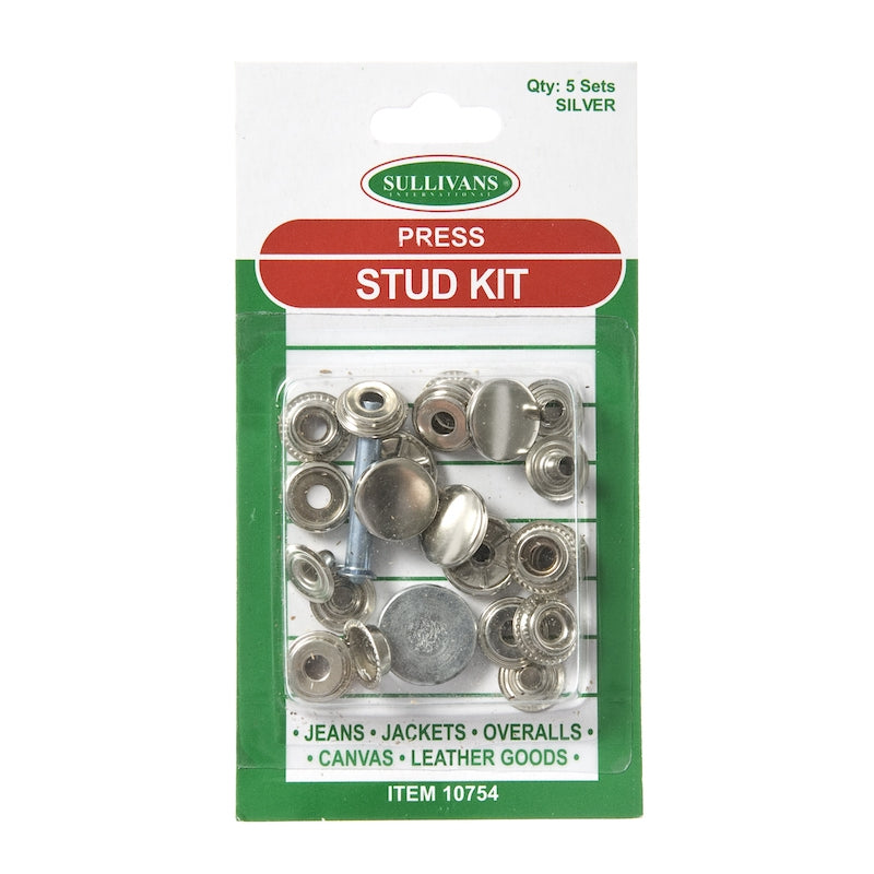 Sullivans Press Stud Kit, Silver- 5 Sets